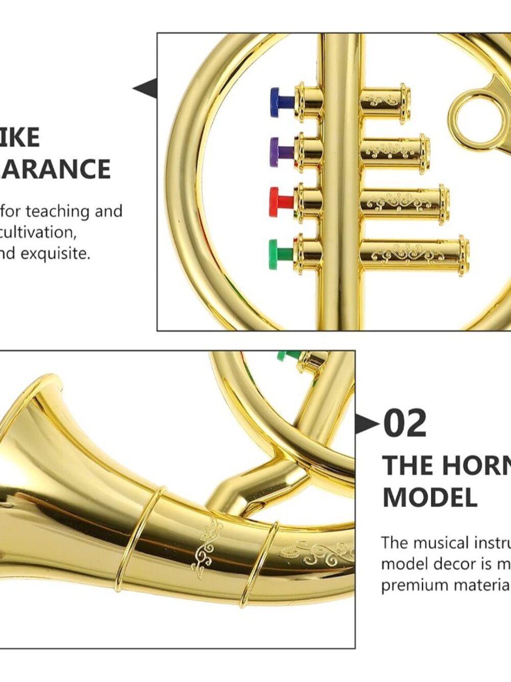 Simulated French Horn 4-Tone Trumpet Music Instrument Model 14.96In Performance - Picture 6 of 8